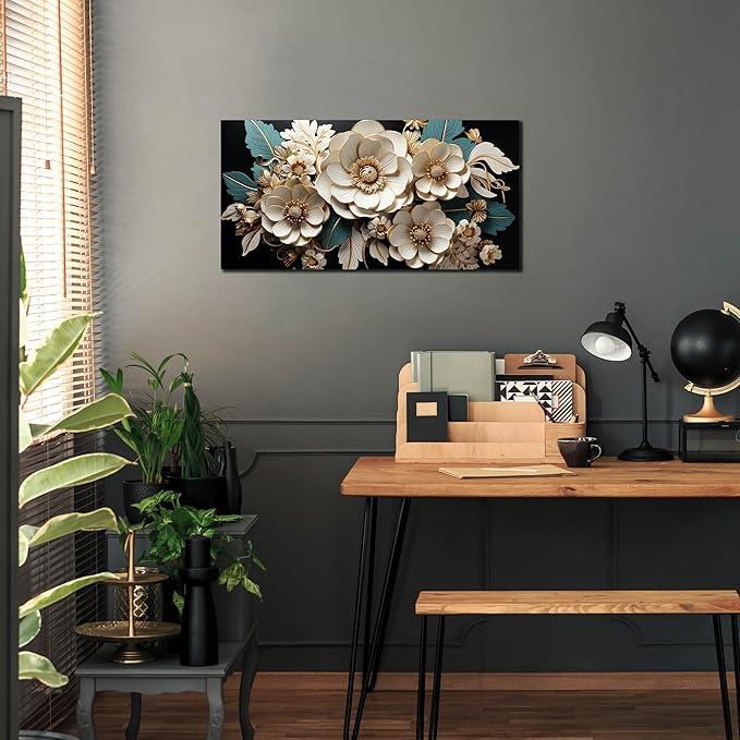 Flower Canvas Wall Art for Living Room Bedroom Home Office White Flower Picture Artwork Large Framed Wall Art Modern Canvas Prints Size 20x40