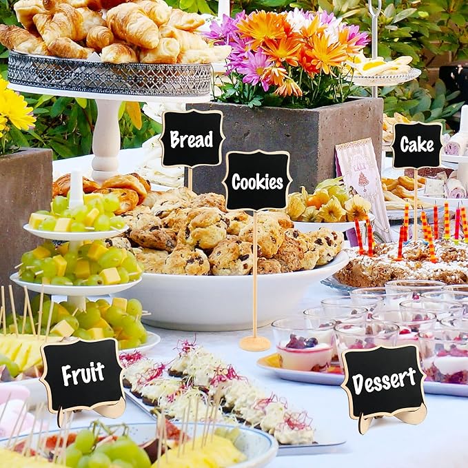 LotFancy 20 Pack Mini Chalkboard Signs with Support Easels and 10 Extra Stickers, Food Labels for Party Buffet Table, Weddings, Table Numbers, Message Board and Event Decorations