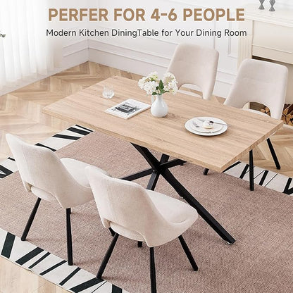 55.1 Inch Dining Table for 4 6 People Rectangular Wooden Kitchen Tables Mid Century Modern Dinner Table Long Dinning Room Table with Metal Cross Legs for Kitchen Living Room Comedor(Natural)