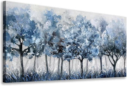 yearainn Abstract Forest Canvas Wall Art - Blue Trees Pictures Navy Botanical Painting Wall Decor Minimalist Modern Printing Artwork for Living Room Bedroom Home Office Decorations 20" x 40"