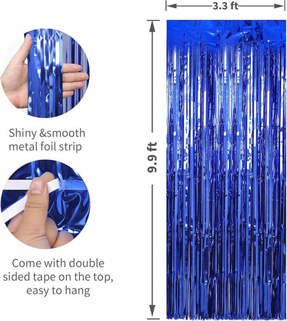 Crosize 2 Pack 3.3 x 9.9 ft Dark Blue Foil Fringe Curtains Party Decorations, Blue Tinsel Curtain Backdrop for Parties, Door Streamers, Glitter Streamer Fringe Backdrop for Birthday Decoration