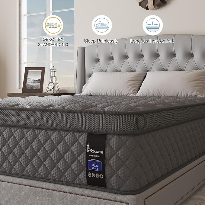 Full Mattress, 12 Inch Hybrid Mattresses Grey, Mattress Medium Firm for Back & Lumbar Support, 100 Night Trial, Individual Pocket Spring for Motion Isolation & Pressure Relief