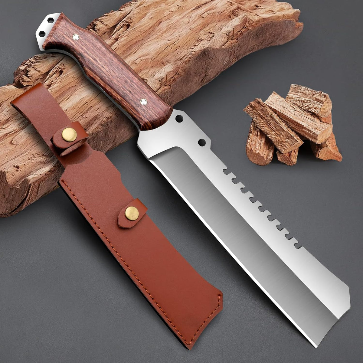 Outdoor Short Machete with Sheath for Cutting Trees, for Yard Work and for urvival Machete Ideal for Gardening,Camping, Fishing, Hunting, Bushcraft