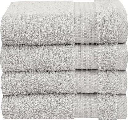 Cotton Paradise 100% Cotton Turkish Washcloth Set for Bathroom, 4 Piece Soft Absorbent Small Hand Face Towels Wash Rags, Silver Grey
