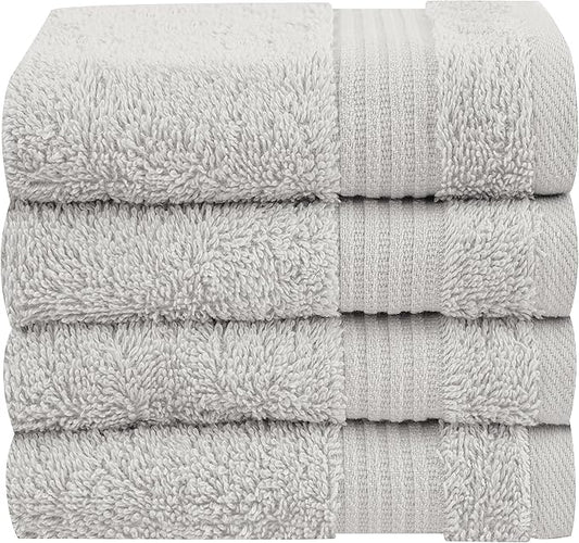 Cotton Paradise 100% Cotton Turkish Washcloth Set for Bathroom, 4 Piece Soft Absorbent Small Hand Face Towels Wash Rags, Silver Grey