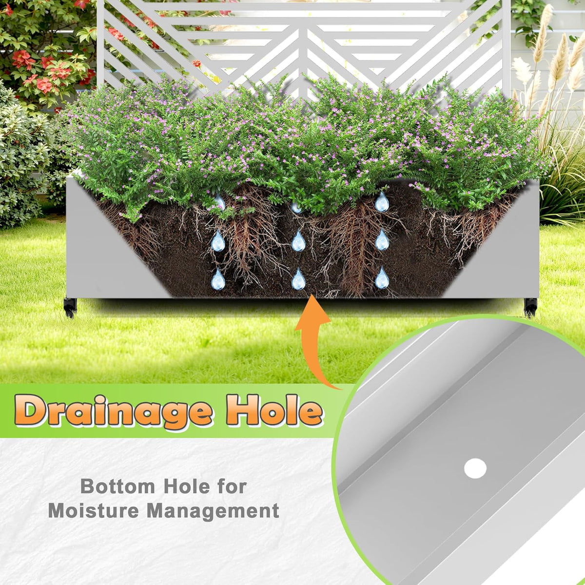 Metal Raised Garden Bed with Trellis, 2-in-1 Planter Box & Privacy Screen for Climbing Plants, Outdoor Standing Flower Bed with Drainage Holes, 47.2" L x 16.7" W x 70.8" H, White-Zodiac