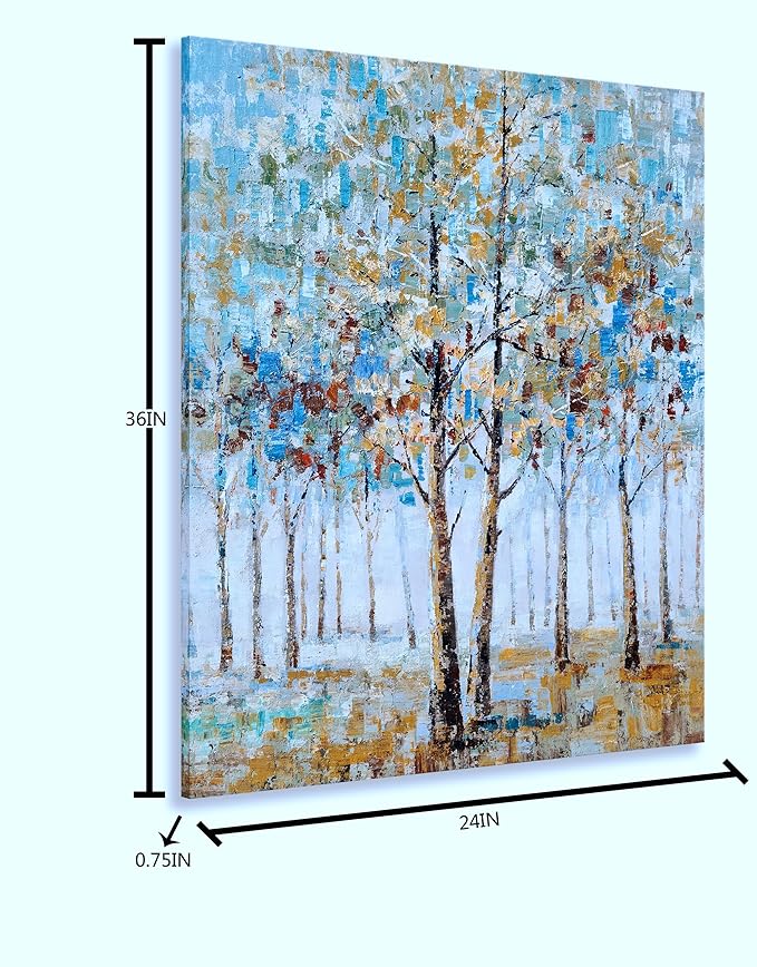 NdcSkyArt Tree Canvas Wall Art - Hand Painted Abstract Forest Painting for Modern Home Décor