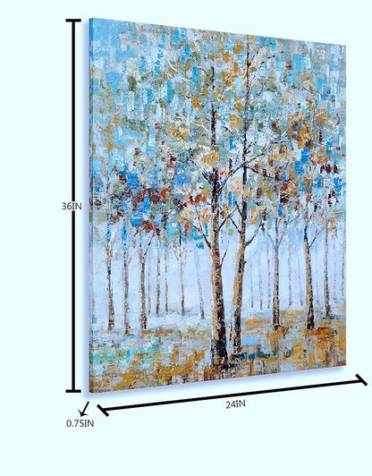NdcSkyArt Tree Canvas Wall Art - Hand Painted Abstract Forest Painting for Modern Home Décor