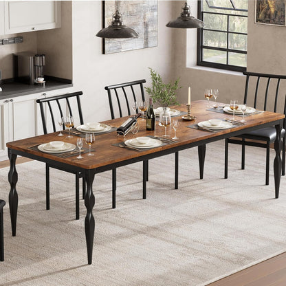 Garvee 79-Inch Modern Farmhouse Dining Table, Large Rectangular Kitchen Table for 6-8 People, Sturdy Wood Top with Unique Legs, Scratch-Resistant Dining Room Furniture for Party, Big Family, Brown