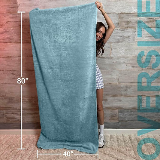 TEXTILOM 100% Turkish Cotton Oversized Luxury Bath Sheets, Jumbo & Extra Large Bath Towels Sheet for Bathroom and Shower with Maximum Softness & Absorbent (40 x 80 inches)- Aqua