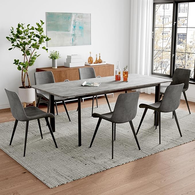 63"- 78.7" Extendable Dining Table Set for 6, Modern Kitchen Table with 6 Dining Chairs for 4-6 Person, Thickened Expandable Wooden Table with Metal Legs for Dining Room, Kitchen