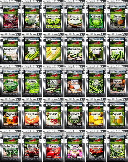 B&KM Farms 20,000+ Survival Seed Kit 5+ Year Supply. 30 Fruit & Vegetable Non-GMO Heirloom Seeds for Planting a Home Garden. Secure Emergency Weather-Proof Bucket
