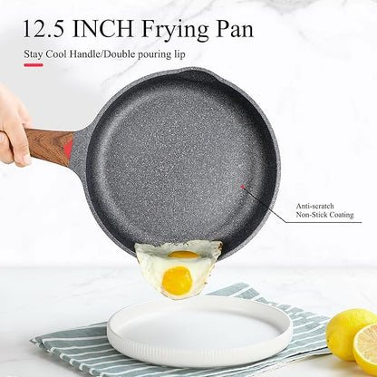 Vinchef 12.5" Non Stick Frying Pans, Skillet with Lid Used for All Stoves, Induction Non Toxic Cookware, Cooking Pans Nonstick Capable of Kitchen
