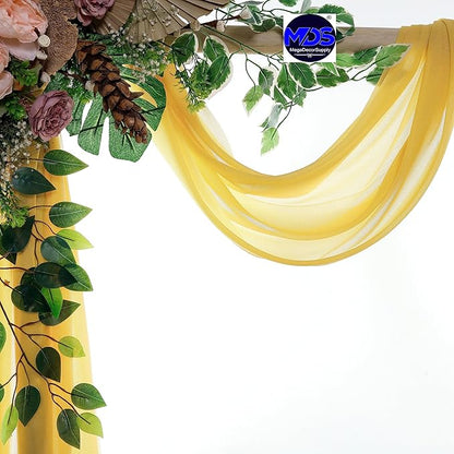 MDS Halloween Chiffon Draping Fabric - 2 Panel, 30" Wide x 100ft Long - Sheer Spooky Arbor & Canopy Drapery for Haunted House Backdrops, Party Ceilings, DIY Costumes & Themed Events - Gold