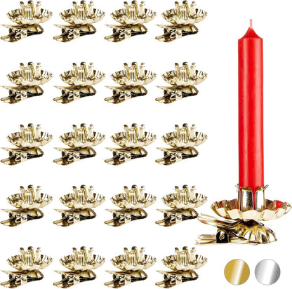 BRUBAKER 20 Pack Tree Candle Holders for Christmas Tree - Gold - Traditional Vintage Candle Holders with Clip