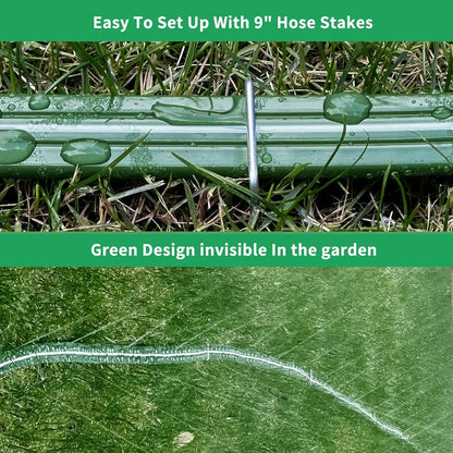 Watoo 2025 Sprinkler Hose & Soaker Hose for Yard - 150 FT Reinforced Flat Garden Hose with Holes, Heavy Duty No-Kink Lawn Irrigation Hose (Includes Stakes, High Pressure Spray)