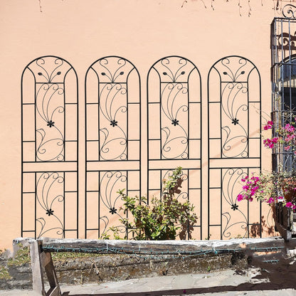 Metal Garden Trellis Rustproof Trellis for Climbing Plants Outdoor Flower Support Peacock Style (Black-4 Pack, 86.7"x19.7")