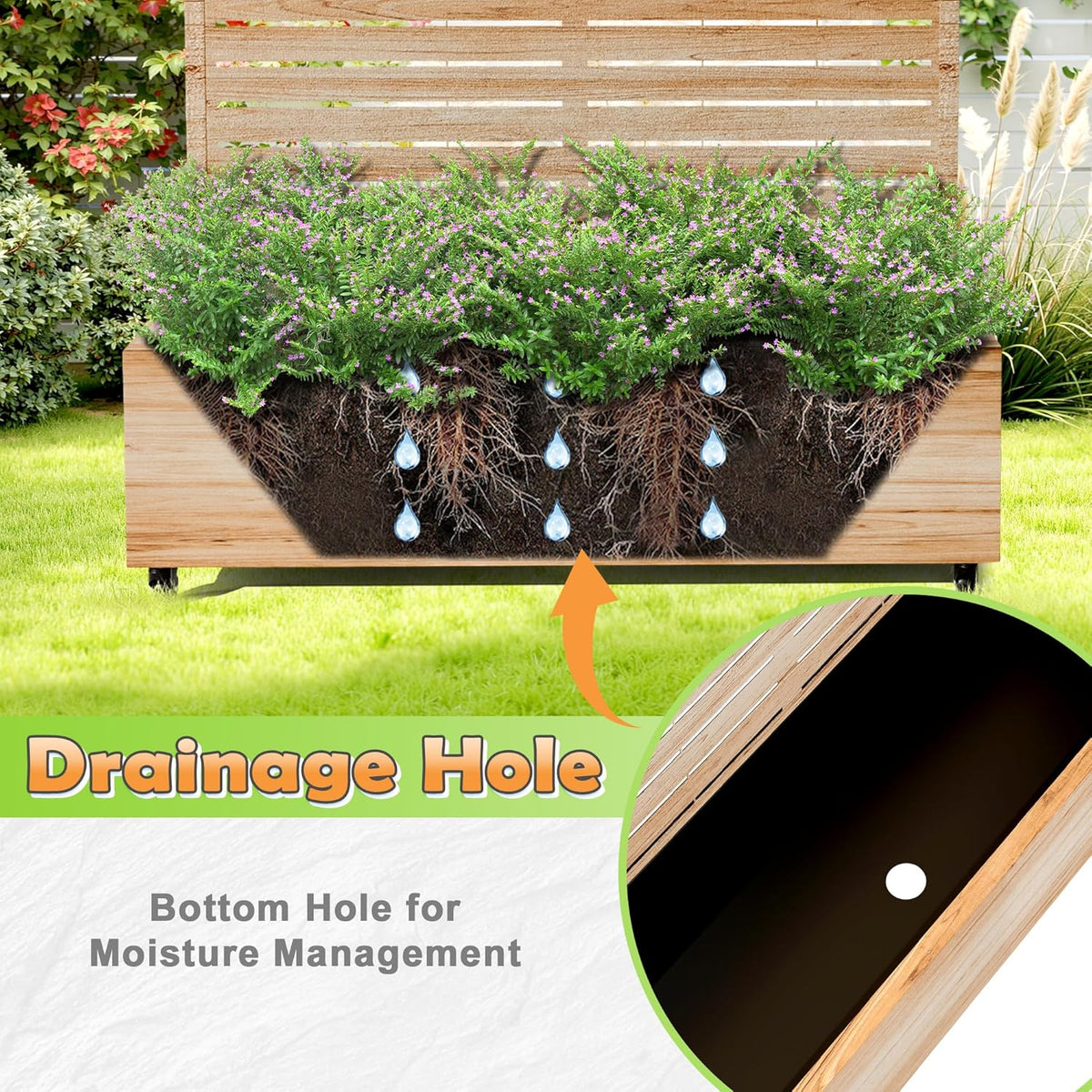 Metal Raised Garden Bed with Trellis, 2-in-1 Planter Box & Privacy Screen for Climbing Plants, Outdoor Standing Flower Bed with Drainage Holes, 47.2" L x 16.7" W x 70.8" H, Acacia Wood Grain-Louvered