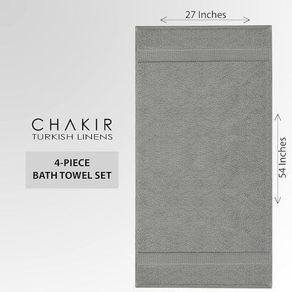 Chakir Turkish Linens Premium Cotton Absorbent Turkish Towels (Bath Towel - Set of 4, Gray)