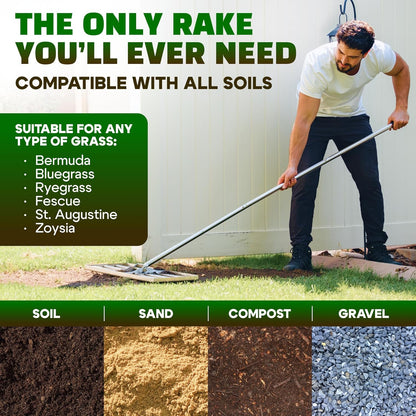 Oris Garden 30" Stainless Steel Lawn Leveling Rake – Adjustable 78" Handle, Ground Leveler