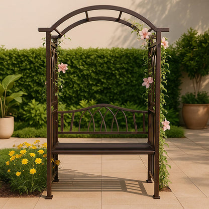 Bronze Aluminum Garden Arbor Arch with 2-Seater Bench