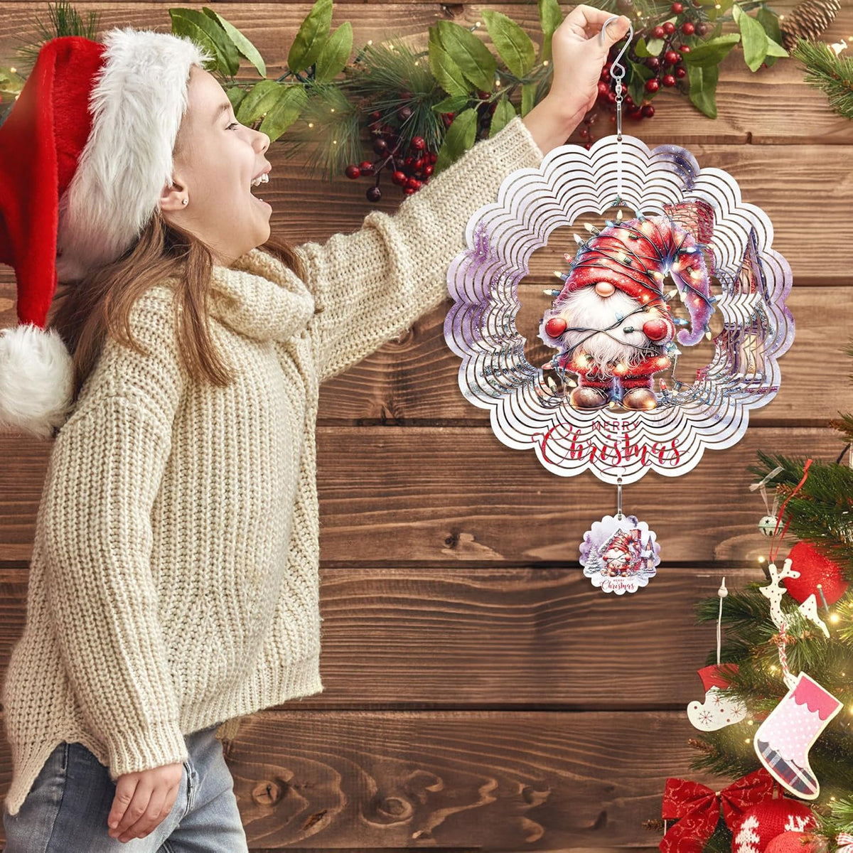 Metal Wind Spinner Outdoor Christmas Decorations,Santa Claus Halloween Yard Decorations 12inch 3D Stainless Steel Garden Sculpture Lawn Ornaments Gifts Indoor/Outdoor Decor Gifts for Women
