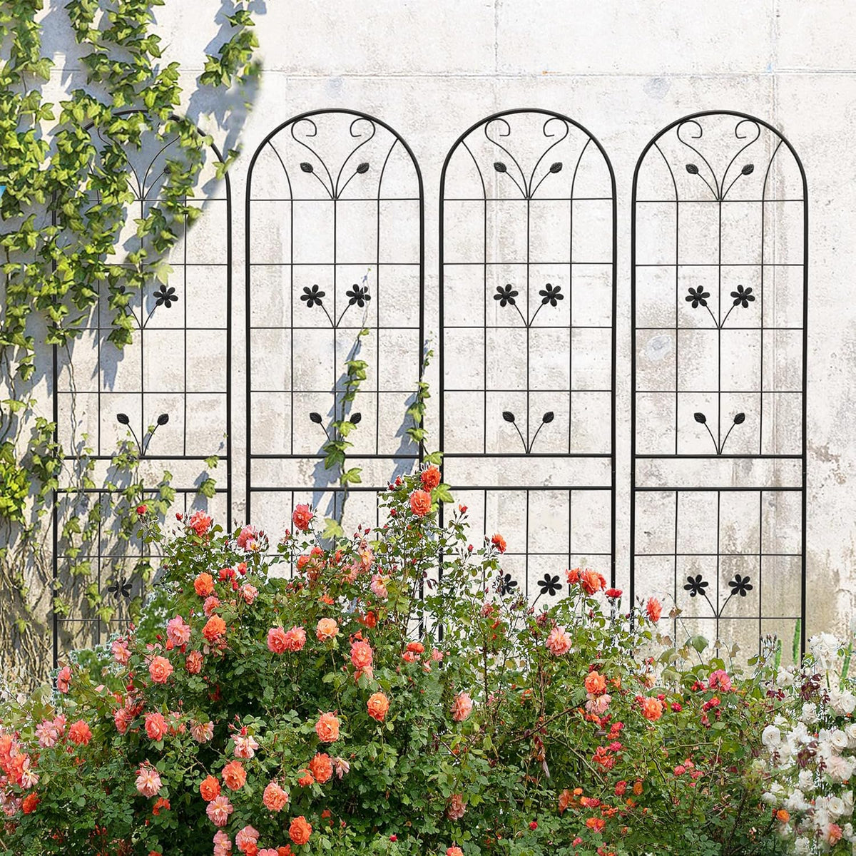 Garden Trellises, 4 Pack Black Metal Coated Rustproof Trellis for Climbing Plants Outdoor, Roses, Vines, Flowers, and Vegetables-19.7×86.7 inches
