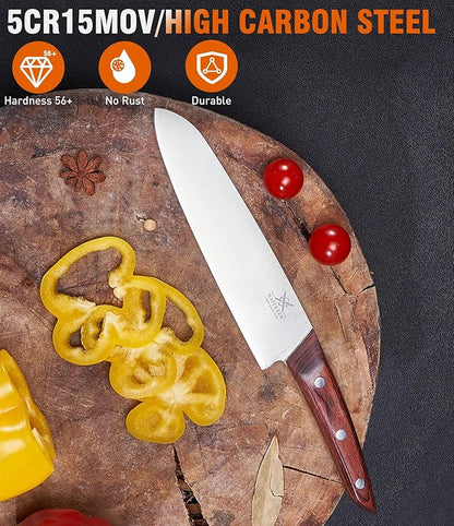 5PCS Professional Kitchen Chef Knife Set with Blade Guards, Wood Handle High Carbon Steel, Sharp for Meat Cutting Home Cooking Gifts for Men Women