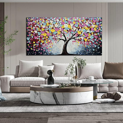 Zoyotago Large Canvas Wall Art for Living Room Bedroom Home Office Colorful Flower Tree of Life Wall Art Modern Hand-painted Oil Painted Size 29x59