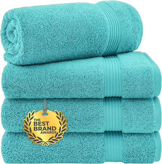 Cotton Paradise 4 Piece Turkish Bath Towels for Bathroom, 100% Cotton Extra Large Soft Plush Towels Bathroom Set, Turquoise