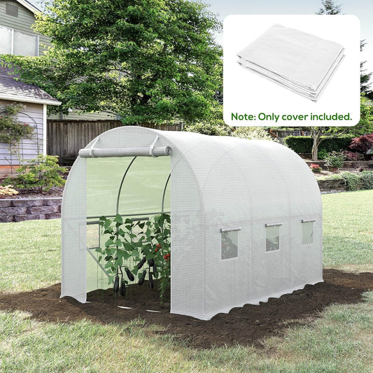Outsunny 9.8' x 6.6' x 6.6' Plastic Greenhouse Cover Replacement, Heavy Duty Waterproof Tarp for Hoop House, Sheeting with 6 Windows, Door & Reinforcement Grid, White