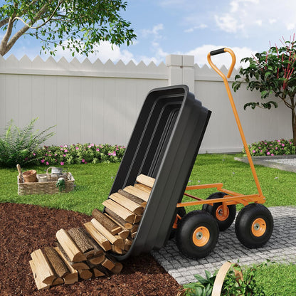 Garden Dump Cart - 600Lb Capacity Heavy Duty Yard Utility Garden Cart with Removable Dump Bed, All-Terrain Tires & 180° Adjustable Handle for Soil, Plants, Tools