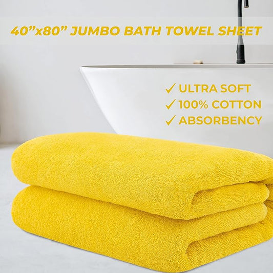 Cotton Paradise 100% Cotton 40x80 Oversized Bath Sheet, Extra Large Turkish Bath Towels for Bathroom, Yellow Bathsheet