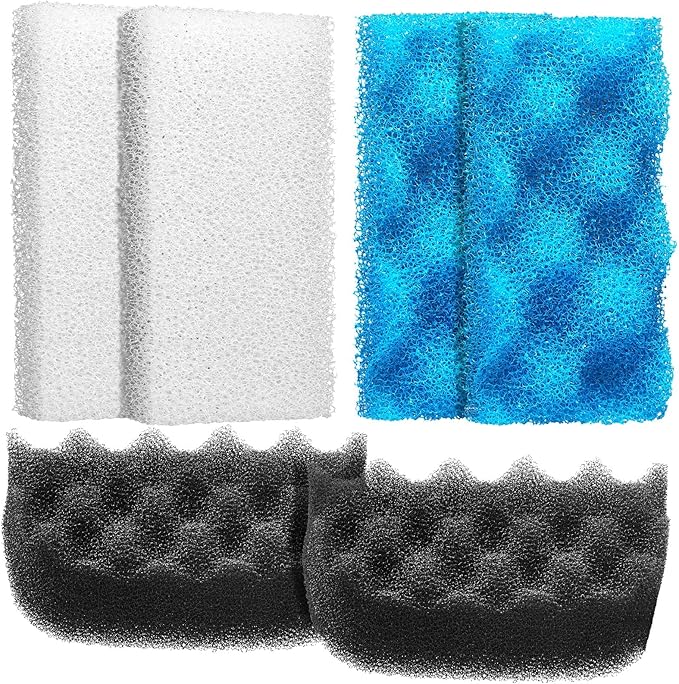 6 Pcs Aquarium Filters Bio Sponge Sets Compatible with fluval 106/107, Including 2 Blue 2 White 2 Black Bio Sponge for Replacement Filter Media Kit