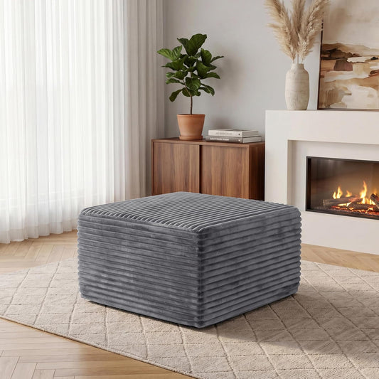 28” Couch Ottoman Modular Sectional Corduroy Cloud Sofa Foot Rest Ottoman for Living Room,Gray