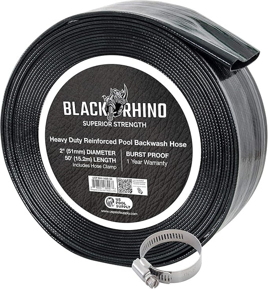 U.S. Pool Supply Pool Backwash Hose 2 Inch Diameter x 50 Feet - Discharge Hose for Pump, Sand Filter & Sump Pump Hoses - Burst Resistant Lay Flat Drainage Hoses for Inground & Above Ground Pools