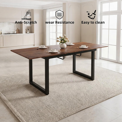 Extendable Dining Table for 4-8, 55"-71" Rectangular Kitchen Table, Modern Farmhouse Expandable Table with MDF Top, Space-Saving Wooden Table for Dining Room, Kitchen, Living Room, Office, Walnut