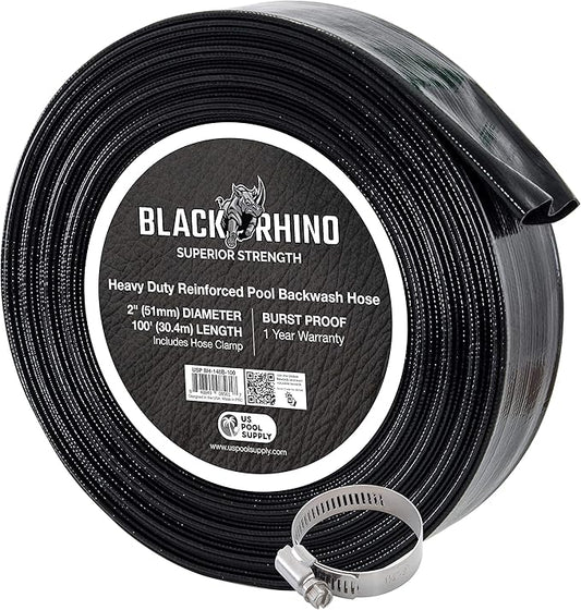 U.S. Pool Supply Pool Backwash Hose 2 Inch Diameter x 100 Feet - Discharge Hose for Pump, Sand Filter & Sump Pump Hoses - Burst Resistant Lay Flat Drainage Hoses for Inground & Above Ground Pools