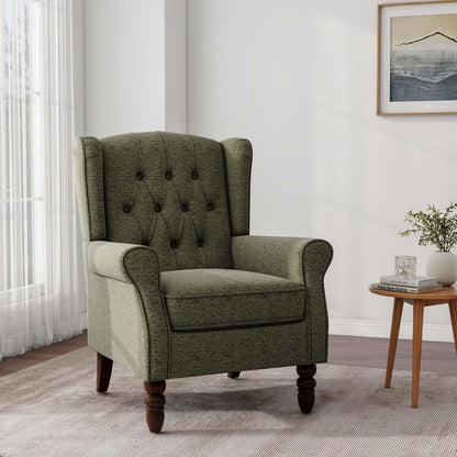 Accent Chair, Upholstered Armchair with Button Tufted High Back & Solid Wood Legs, Comfy Wingback Reading Single Sofa Chair for Small Spaces, Living Room, Bedroom