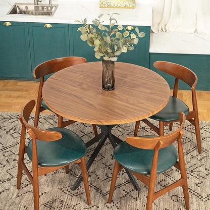 DKLGG Round Dining Table, 39" Mid-Century Modern Round Kitchen Table for 4-5 People, w/1.18" Thickness Tabletop & Black Metal Legs Leisure Table for Kitchen Dining Restaurant Furniture