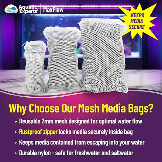 Aquatic Experts Max Flow Filter Media Bags - Durable, Secure with Plastic Zipper, for Aquarium and Pond, Zipper, 3" x 8" - 4 Pack