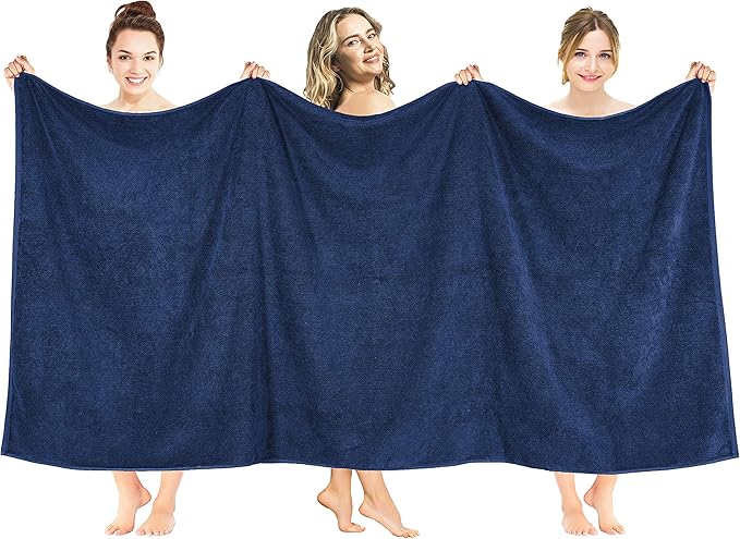 American Soft Linen Oversized Bath Sheet 40x80 Extra Large for Bathroom, 600 GSM 100% Cotton Turkish Jumbo Bathsheet Towels for Adults, Navy Blue Bath Sheet