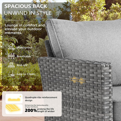 CAODOC 6 Pieces PE Wicker Patio Furniture Set, Outdoor Sectional Sofa with Swivel Chairs, Modern Rattan Conversation Set for Yard, Garden, Lawn, Deck, and Backyard