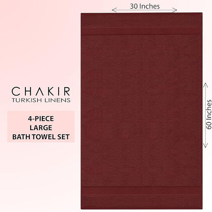 Chakir Turkish Linens 100% Cotton Premium Turkish Towels for Bathroom | 30'' x 60'' Large Bath Towels (4 Piece, Cranberry)