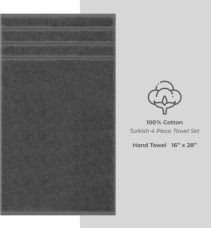 American Soft Linen Luxury Hand Towels for Bathroom, 600 GSM 100% Cotton Turkish 4 Piece Hand Towel Set, 600 GSM Hand Face Towels for Kitchen, Dark Gray Hand Towels