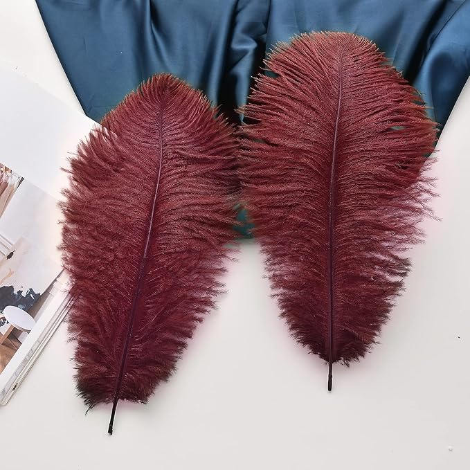 Ballinger Burgundy Ostrich Feathers Bulk - 24Pcs 10-12inch Feathers for Party Centerpieces, Flower Arrangement and Home Decor