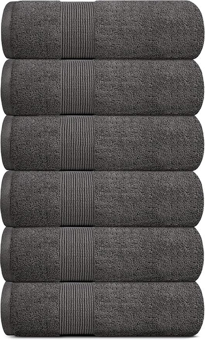White Classic Resort Collection Soft Hand Towels | 16x27 Luxury Hotel Plush & Absorbent Cotton Hand Towel [6 Pack, Charcoal]