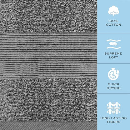 White Classic Resort Collection Soft Bath Towels | 28x55 Luxury Hotel Plush & Absorbent Cotton Bath Towel Large [4 Pack, Smoke Grey]