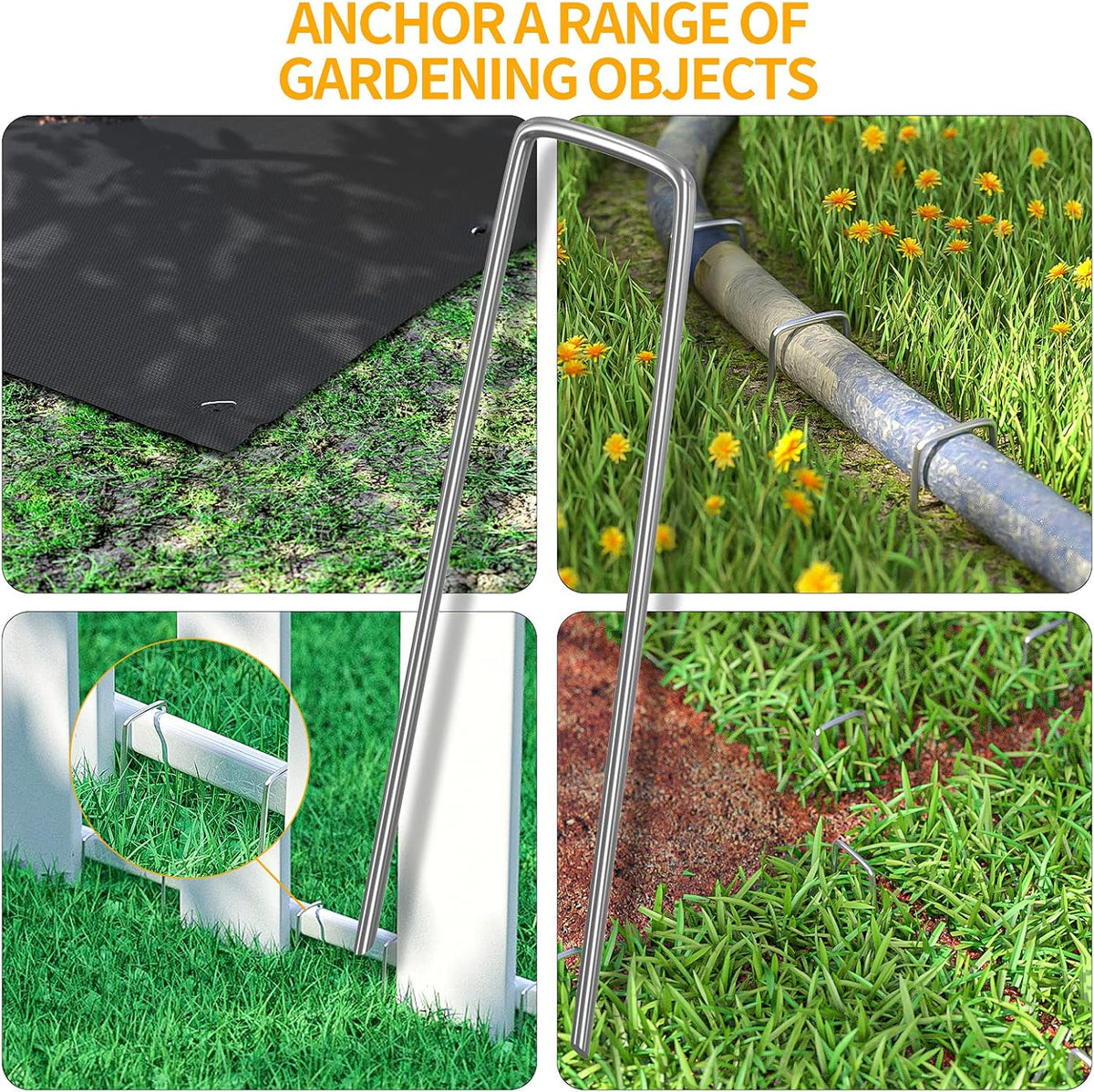 WAENLIR 6 inch 200 Pack Garden Staples Galvanized Landscape Stakes, Heavy Duty Fence Stakes Sod Pins for Securing Weed Fabric Barrier,Ground Cover, Artificial Turf,Dog Fence