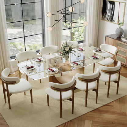 POVISON Modern Dining Chairs Set of 4, Armless PU Leather Dining Chair with PU Cushions and Dark Bronze-Coloured Metal Leg